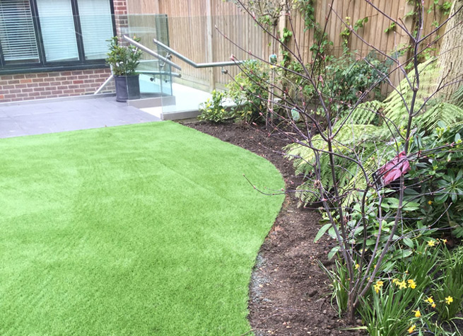 artificial grass in modern garden