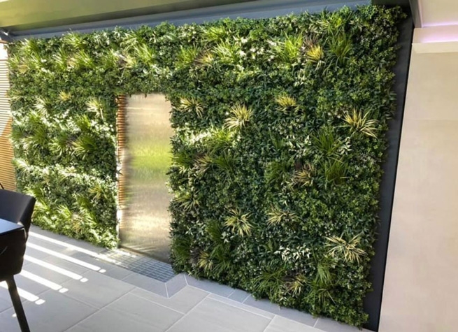 green wall in shaded garden pergola